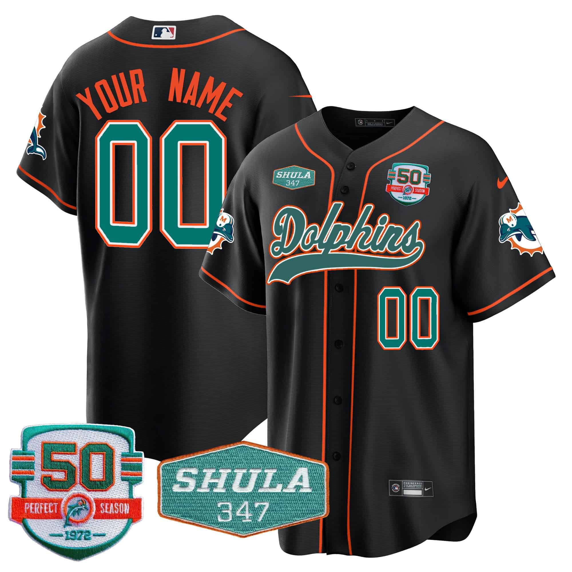 Men Miami Dolphins Black 2024 Nike 50th Don Shula Memorial Patch Baseball Custom NFL Jersey style 1